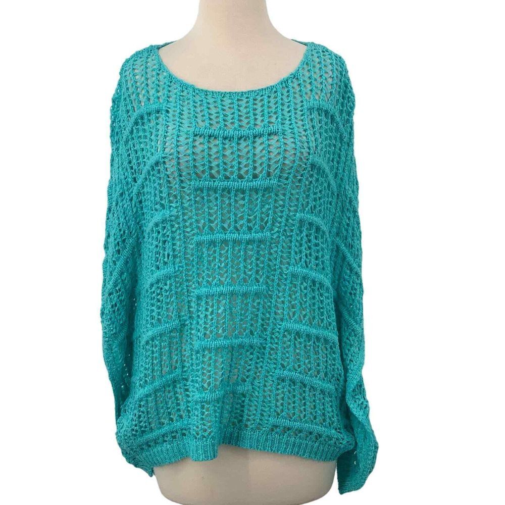 Chico's Women's Crochet Swim Cover Up/Top Aqua Turquoise Size 2/Large